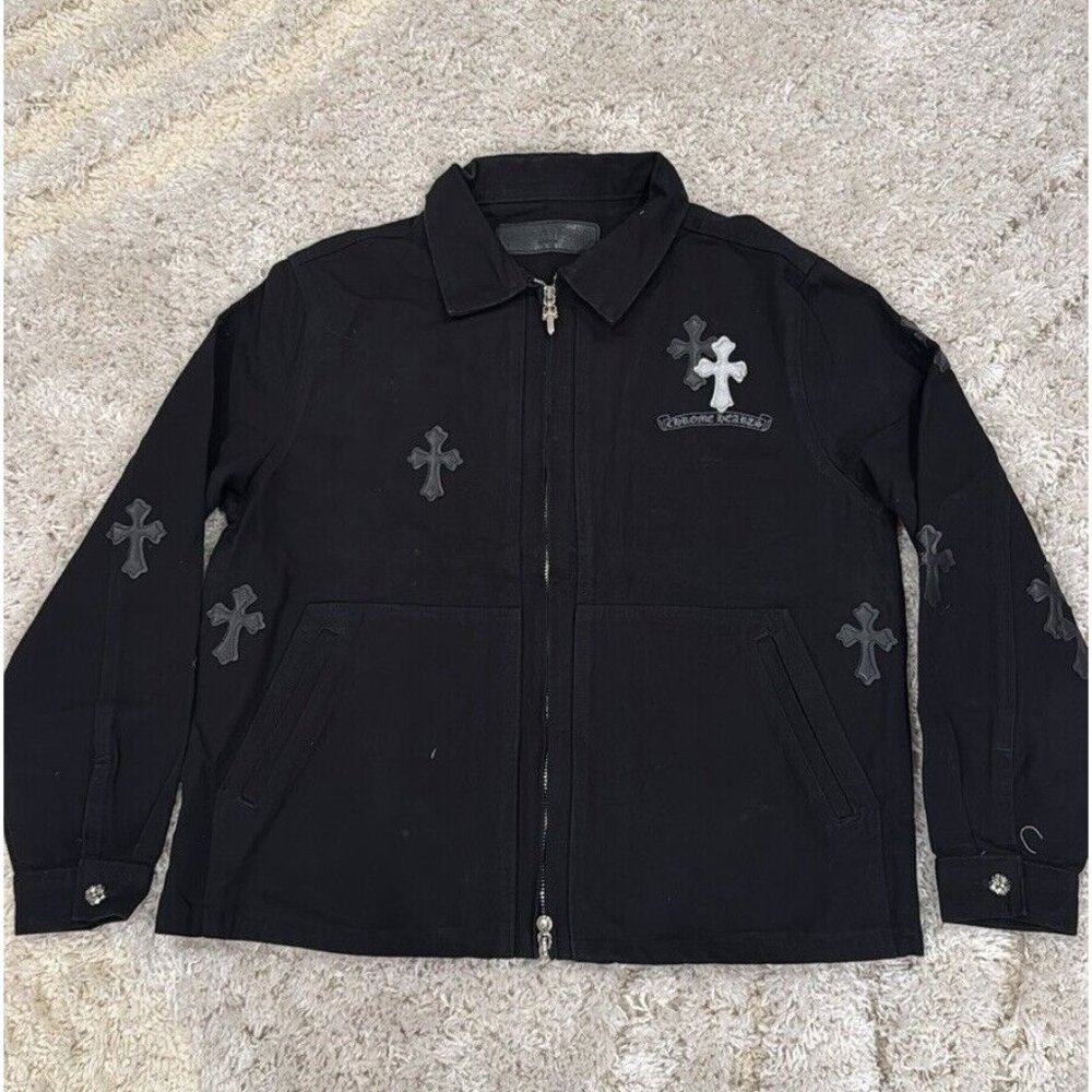 Chrome Hearts Black Zip Up Multi Cross Denim Jean Jacket Men’s Size Large